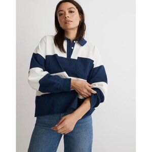 MADEWELL Women's Striped Rugby Polo Shirt Size M In Classic Indigo